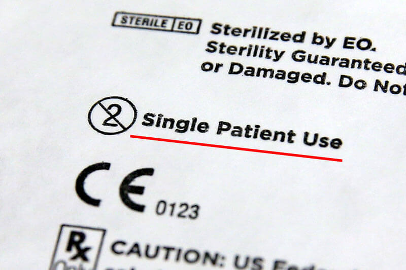 一次性手術耗材包裝上有註明只能供一位病人使用。